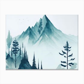 Mountain And Forest In Minimalist Watercolor Horizontal Composition 111 Canvas Print