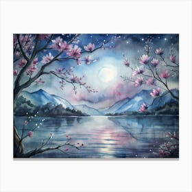 A Romantic Evening View Of Blossoming Branches An Canvas Print