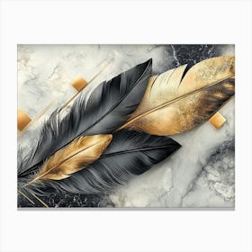 Feathers On Marble Canvas Print