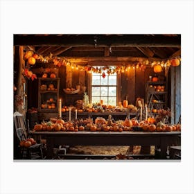 A Traditional Rural Barn Decked Out For An October Thanksgiving Festival Nostalgic Wooden Beams Glo (2) 1 Canvas Print