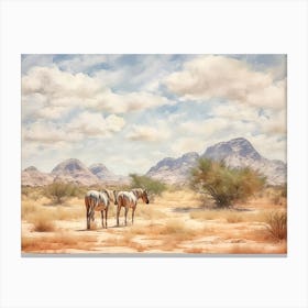 Horses Painting In Namibrand Nature Reserve, Namibia, Landscape 1 Canvas Print