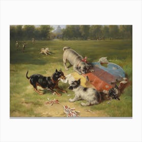 Vintage Dogs Playing In The Park Canvas Print