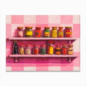 Spices On A Shelf Pink Checkerboard  Canvas Print