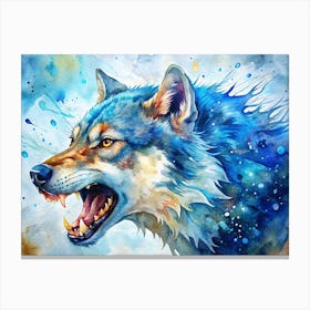 Watercolor Illustration Of A Wolf With Yellow Eyes Roaring Canvas Print