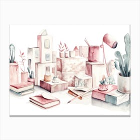 Watercolor Illustration Of A Living Room Canvas Print