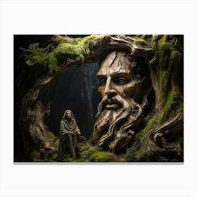 Weathered Wooden Sculpture Human Features Yet To Become Obscured By Time Textures Accentuated By T 2 Canvas Print