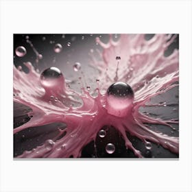 Close Up Shot Of A Pink Liquid Splash With Two Clear Water Droplets In The Center Canvas Print