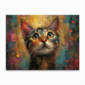 Whiskered Masterpieces: A Feline Tribute to Art History: Cat Looking Up 2 Canvas Print