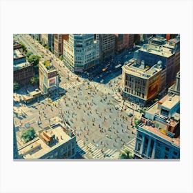 Birds Eye View Capturing The Bustling Metropolis Various Pedestrians Dotted Across The Streets Cr (1) Canvas Print