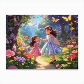 Two Girls In A Garden Canvas Print