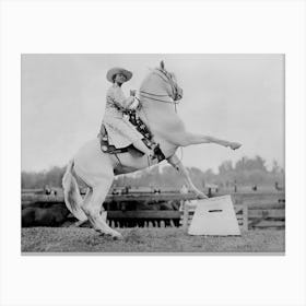 Woman Riding A Horse, Western Aesthetic, Vintage Black and White Old Photo 1 Canvas Print