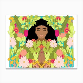 Mindful Woman In Flowers Canvas Print