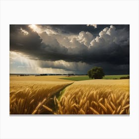 Stormy Sky Over Wheat Field Abstract Canvas Print