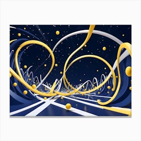 Abstract Scene Of Swirling, 3d Shapes In Shades Of Blue, White, And Yellow, Creating A Dynamic And Playful Effect Canvas Print