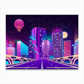 Neon City Background - Synthwave Neon City Canvas Print
