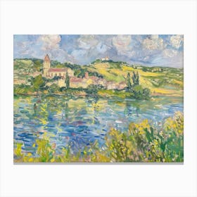 Rural Lakeside Retreat Painting Inspired By Paul Cezanne Canvas Print