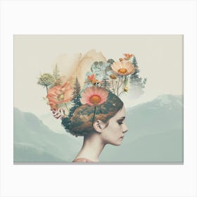 Girl With Flowers In Her Head Canvas Print
