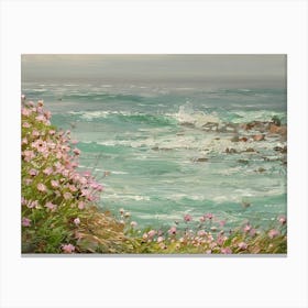 Pink Flowers By The Sea 2 Canvas Print