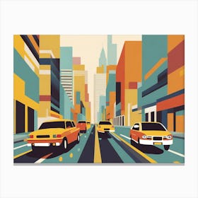 New York City Street, Taxis, Cars, Geometric Abstract Art Canvas Print