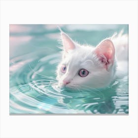 White Cat In Water Canvas Print