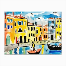 Venice Italy Cute Watercolour Illustration 2 Canvas Print