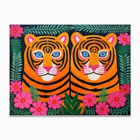Bengal Tiger 3 Folk Style Animal Illustration Canvas Print