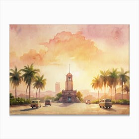 Watercolor Of A City Canvas Print