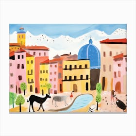 Bologna Italy Cute Watercolour Illustration 3 Canvas Print