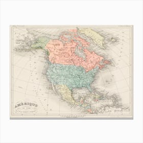 Amerique Du Nord From Atlas Universel By Arthème Fayard, Pseudonyme F Canvas Print