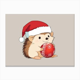 Hedgehog With Santa Hat Canvas Print