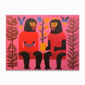 Bonobo Folk Style Animal Illustration Canvas Print