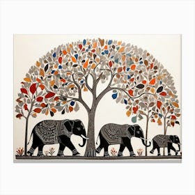 Default Traditional Gond Art From India Of Elephants And Trees 1 Canvas Print