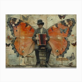 The Rebuff: Ornate Illusion in Contemporary Collage. Man Playing An Accordion Canvas Print