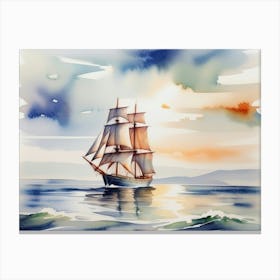 Sailing ship on the sea, watercolor painting 12 Canvas Print