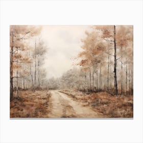 A Painting Of Country Road Through Woods In Autumn 43 Canvas Print