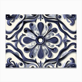 Sculpture Retro Pattern Blue Spiral Curve Cross Dot Line Frame Plant Flower Canvas Print