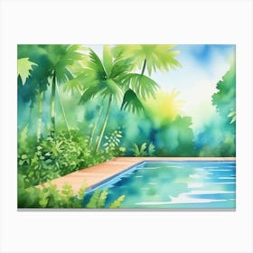 Watercolor Tropical Pool Canvas Print