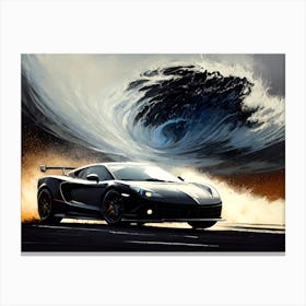 Black Sports Car In Front Of A Wave Canvas Print