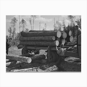 Unloading Timber From Truck At Camp, Near Effie, Minnesota By Russell Lee Canvas Print