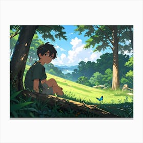 Boy And The Butterfly Canvas Print