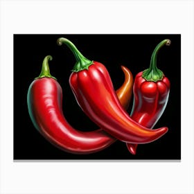 Red Chili Peppers On A Black Background Canvas Print