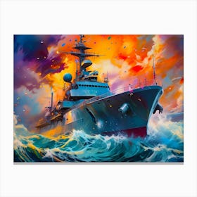 Battleship In The Ocean 2 Canvas Print