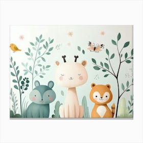 Kids Art With Animals And Pastel Colors 2 Canvas Print