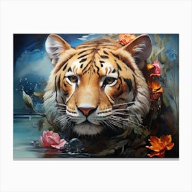 Modern Tiger With Flowers Canvas Print