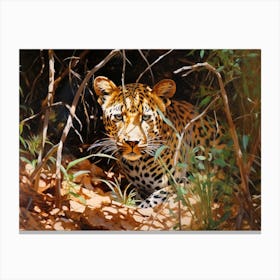 African Leopard In Tall Grass Realism 3 Canvas Print