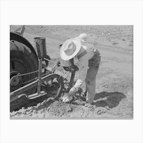 Day Laborer Removing Clod Of Dirt From Plow Points On Tractor On Large Farm Near Ralls, Texas By Russell Lee Canvas Print