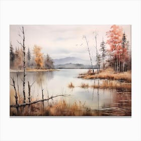 A Painting Of A Lake In Autumn 29 Canvas Print
