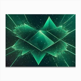 Abstract Image Of A Glowing Green Geometric Shape, Resembling A Pyramid Or A Crystal, Set Against A Dark Background With A Starry Sky Canvas Print