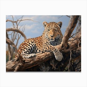 African Leopard Resting In A Tree Realism Painting 2 Canvas Print