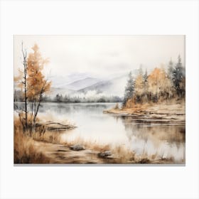 A Painting Of A Lake In Autumn 42 Canvas Print